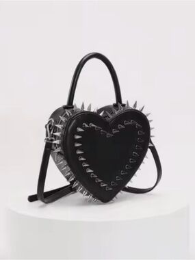Spikes Studded Heart-Shaped Crossbody Bag purse Black or Red